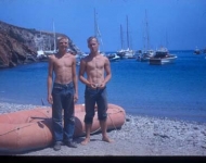 Roger Overacker (left) and Bill Lee (right) on the waterfront in 1958.
